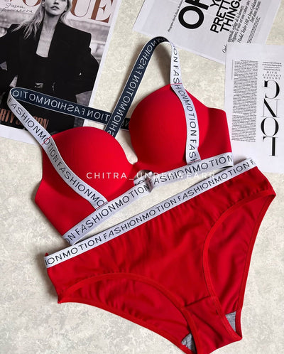 2pcs Women's Non-Underwire Letter Strap Bra and Panty set