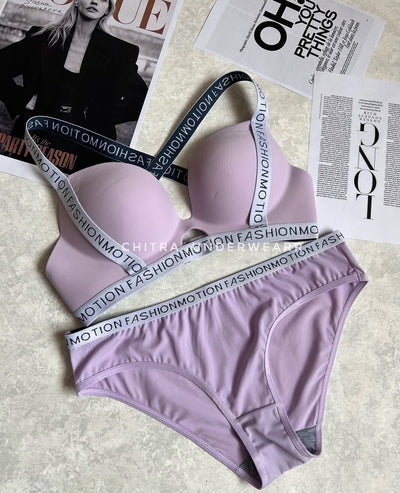 2pcs Women's Non-Underwire Letter Strap Bra and Panty set